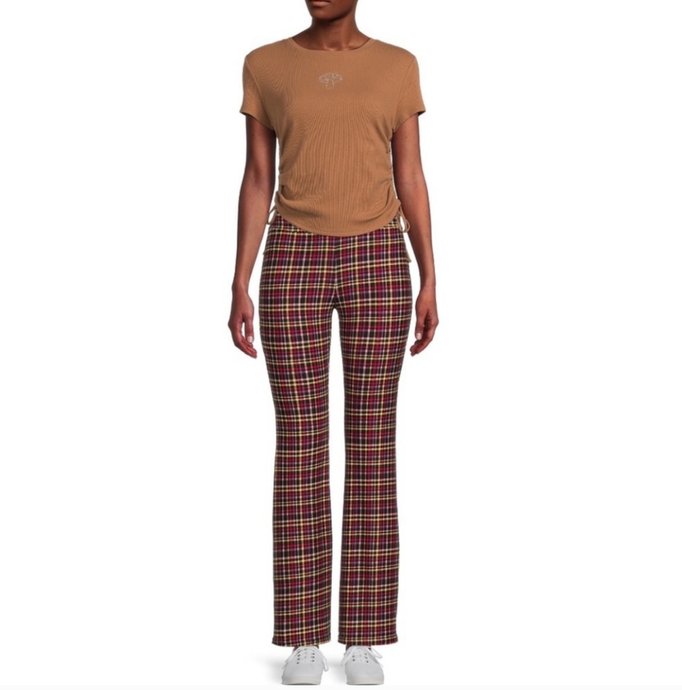 Nobo plaid flare pants women's chevron bell bottoms stretchy leggings